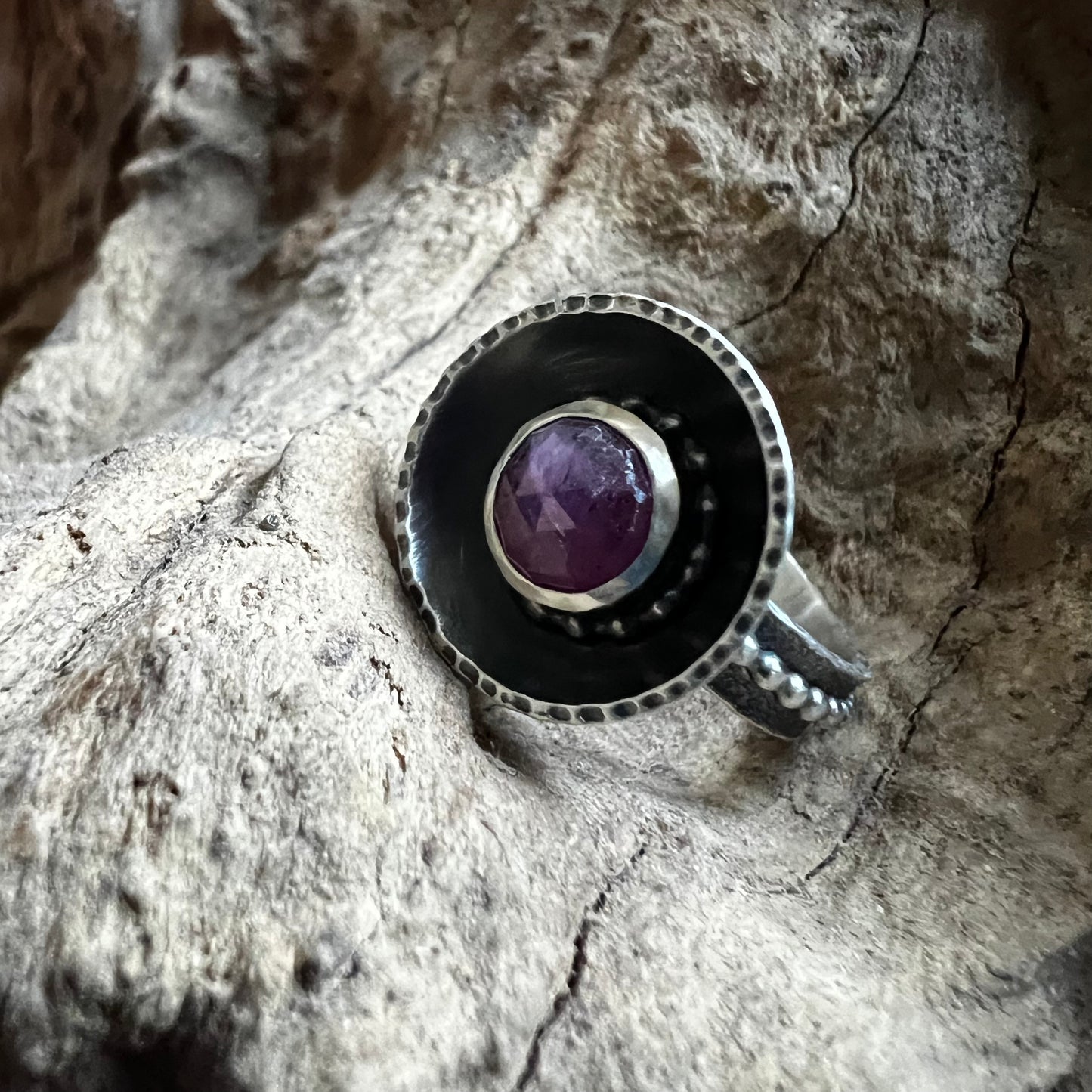 Dark Pink Ring, Rings, Small Dog Silver