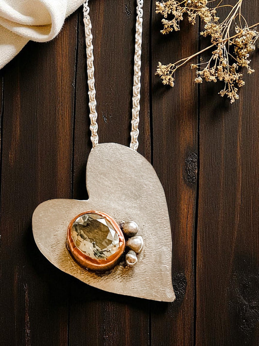 Whimsical Heart - Sterling Silver & Green Amethyst Necklace