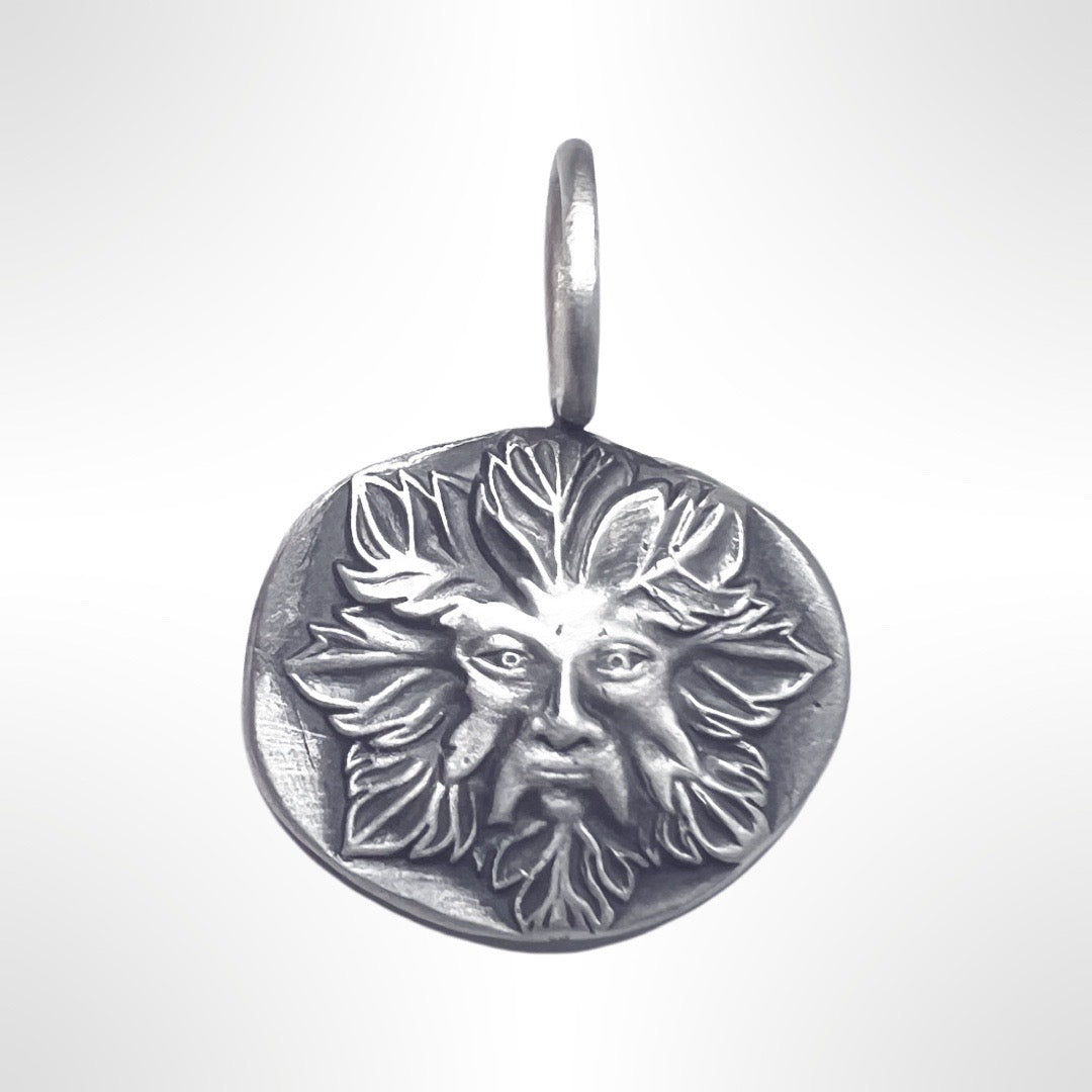Green Man Medallion, Necklace, Small Dog Silver