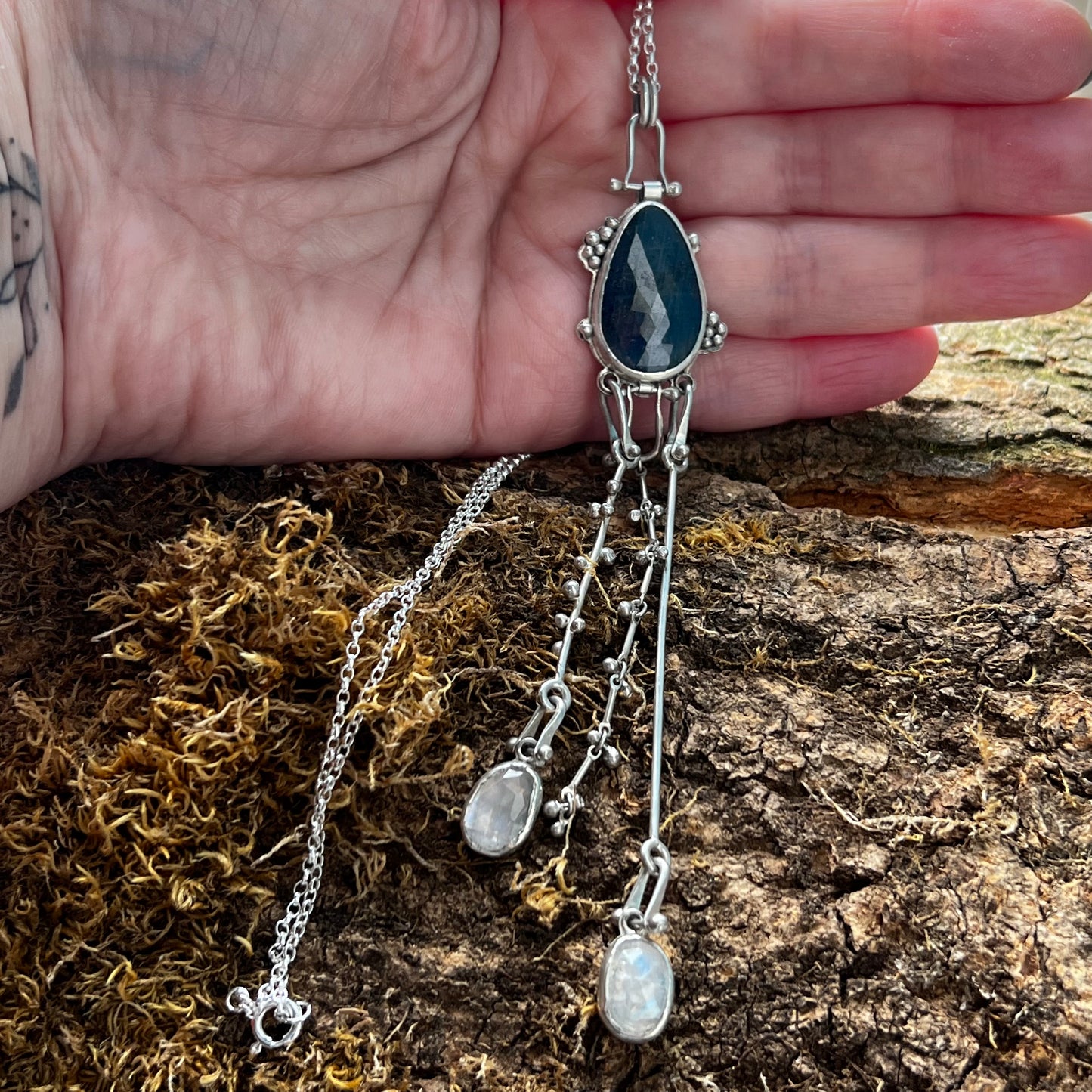 Sapphire Statement, Necklace, Small Dog Silver