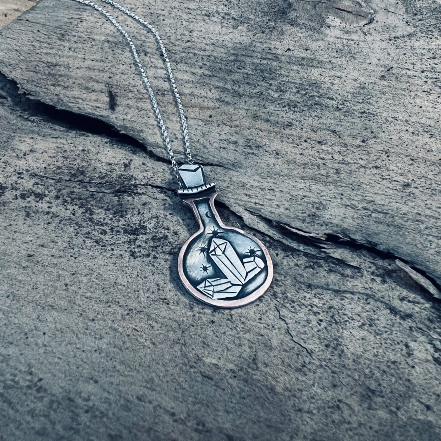 Potion Bottle Necklace, Necklace, Small Dog Silver