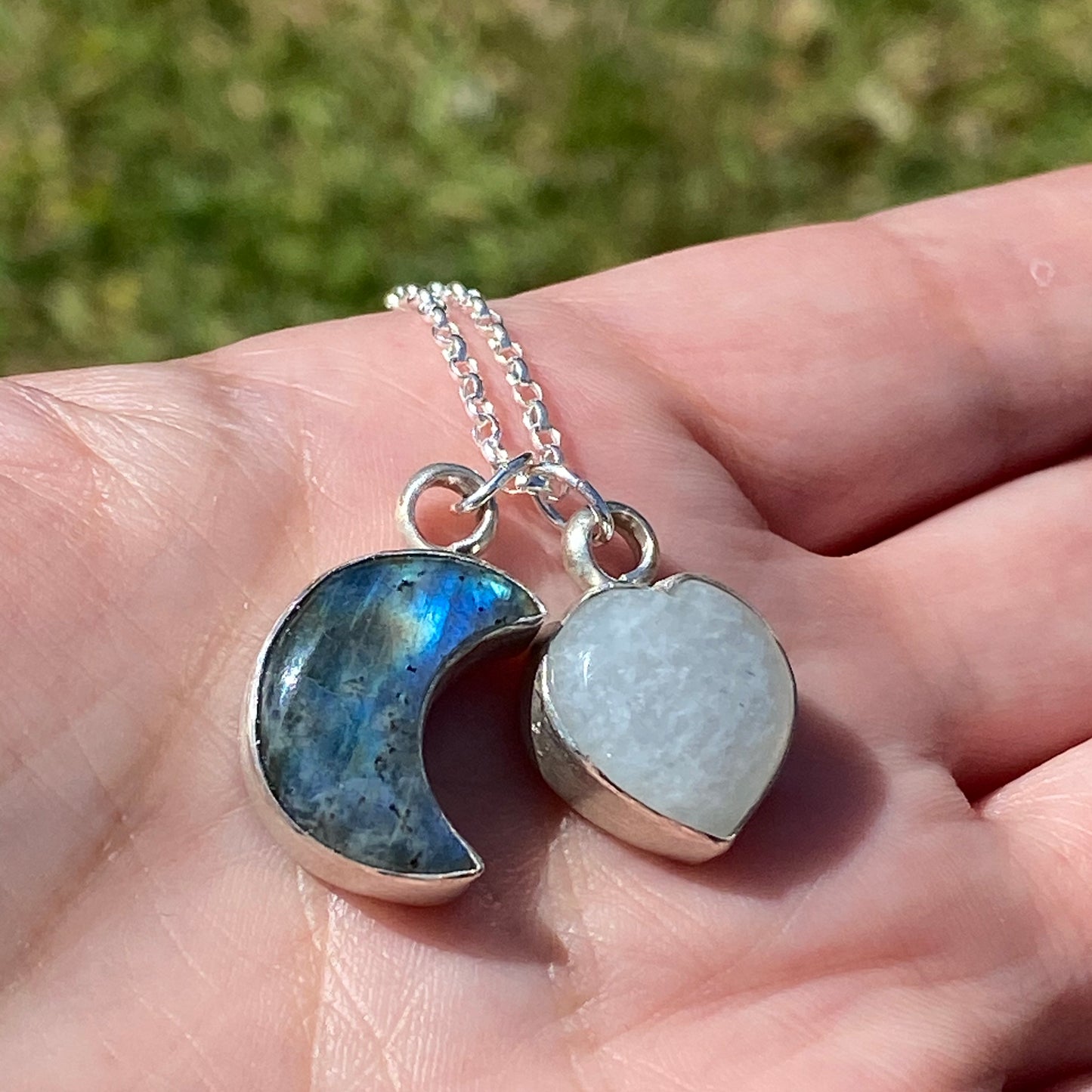charm necklace - crescent moon & heart
