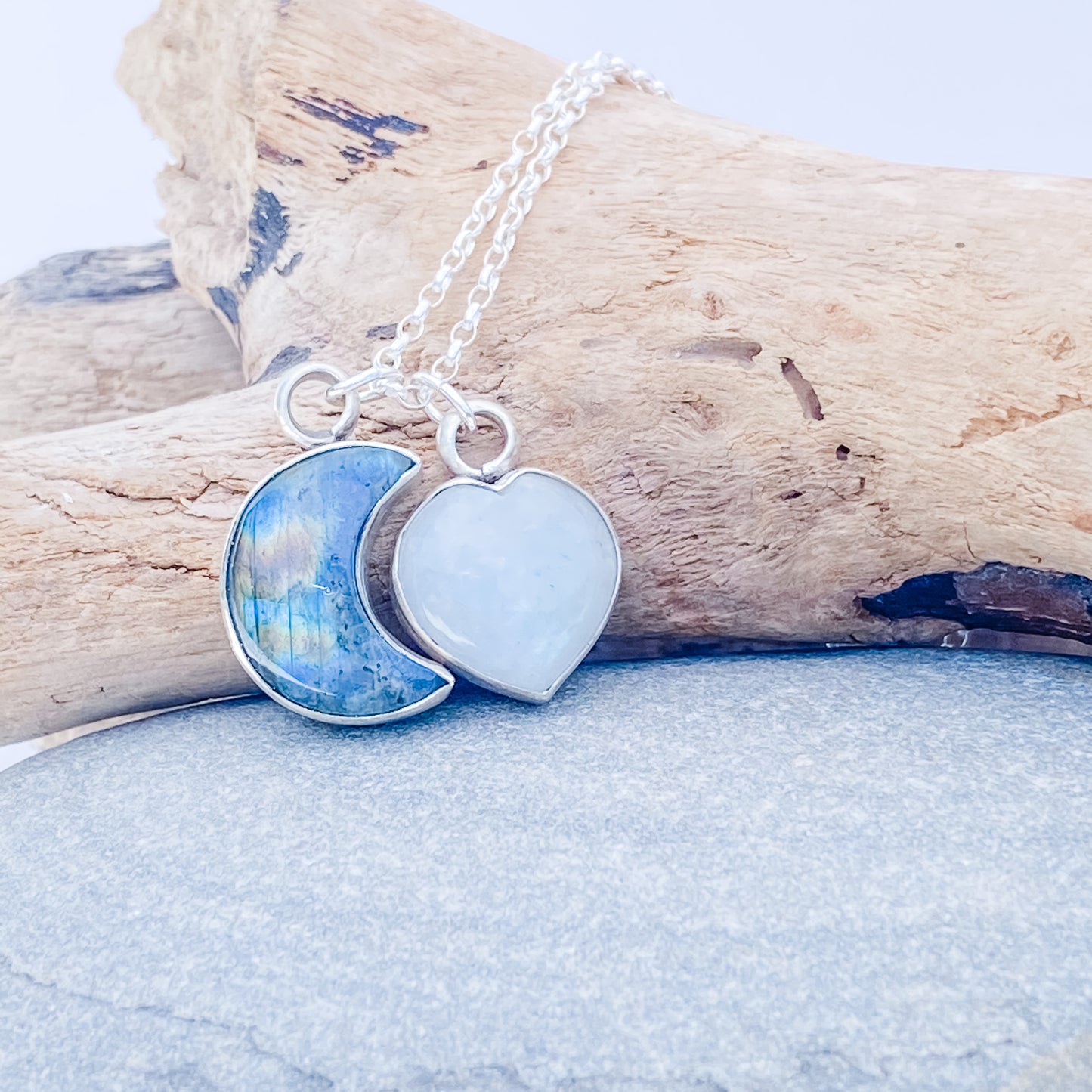 charm necklace - crescent moon & heart