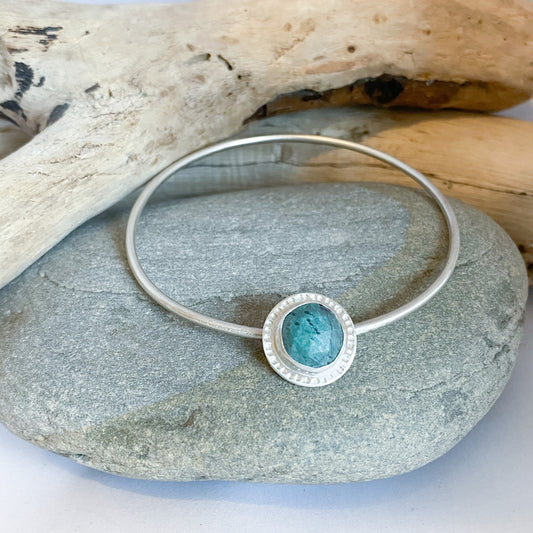 Turquoise Spinner Bangle, Bangle, Small Dog Silver