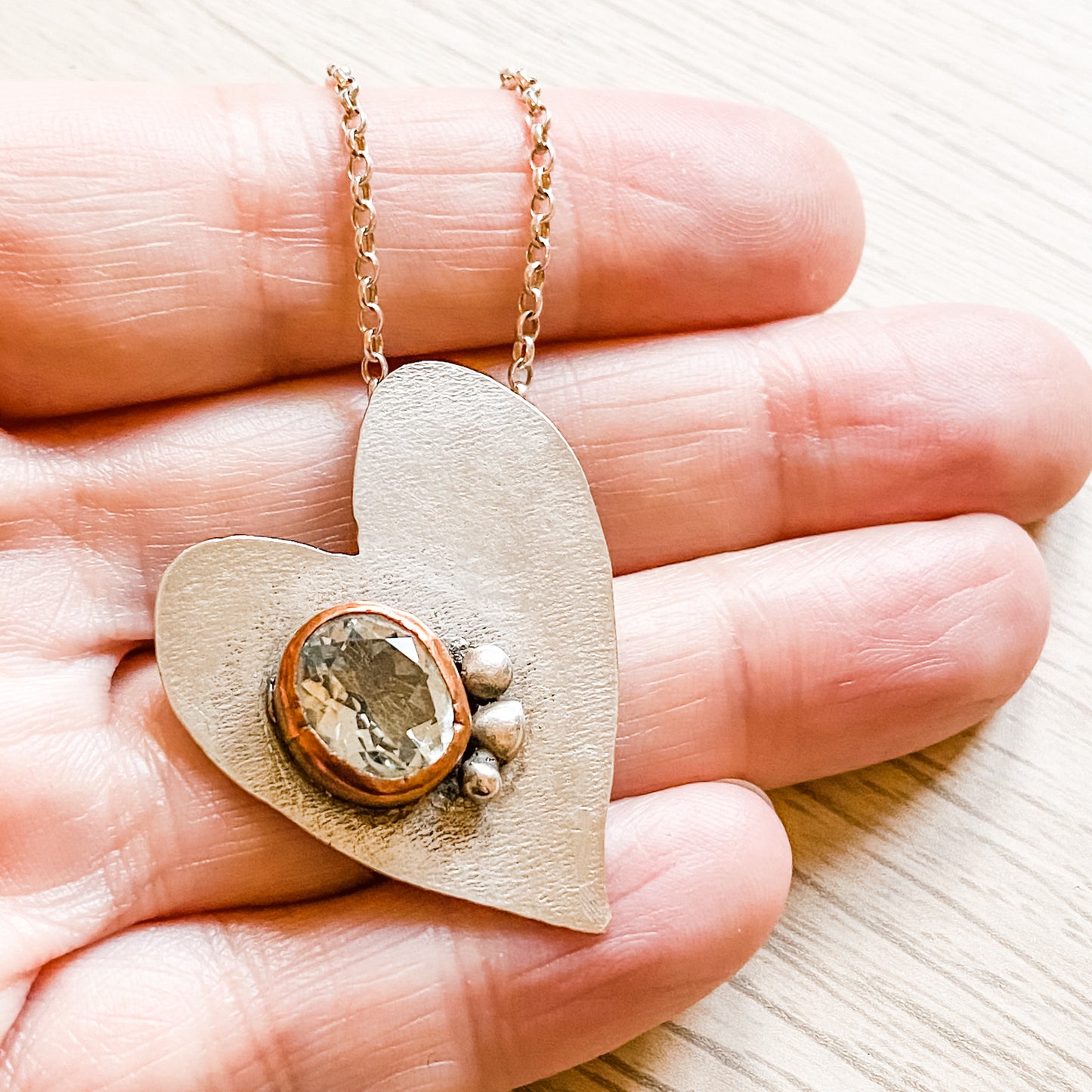 Whimsical Heart - Sterling Silver & Green Amethyst Necklace