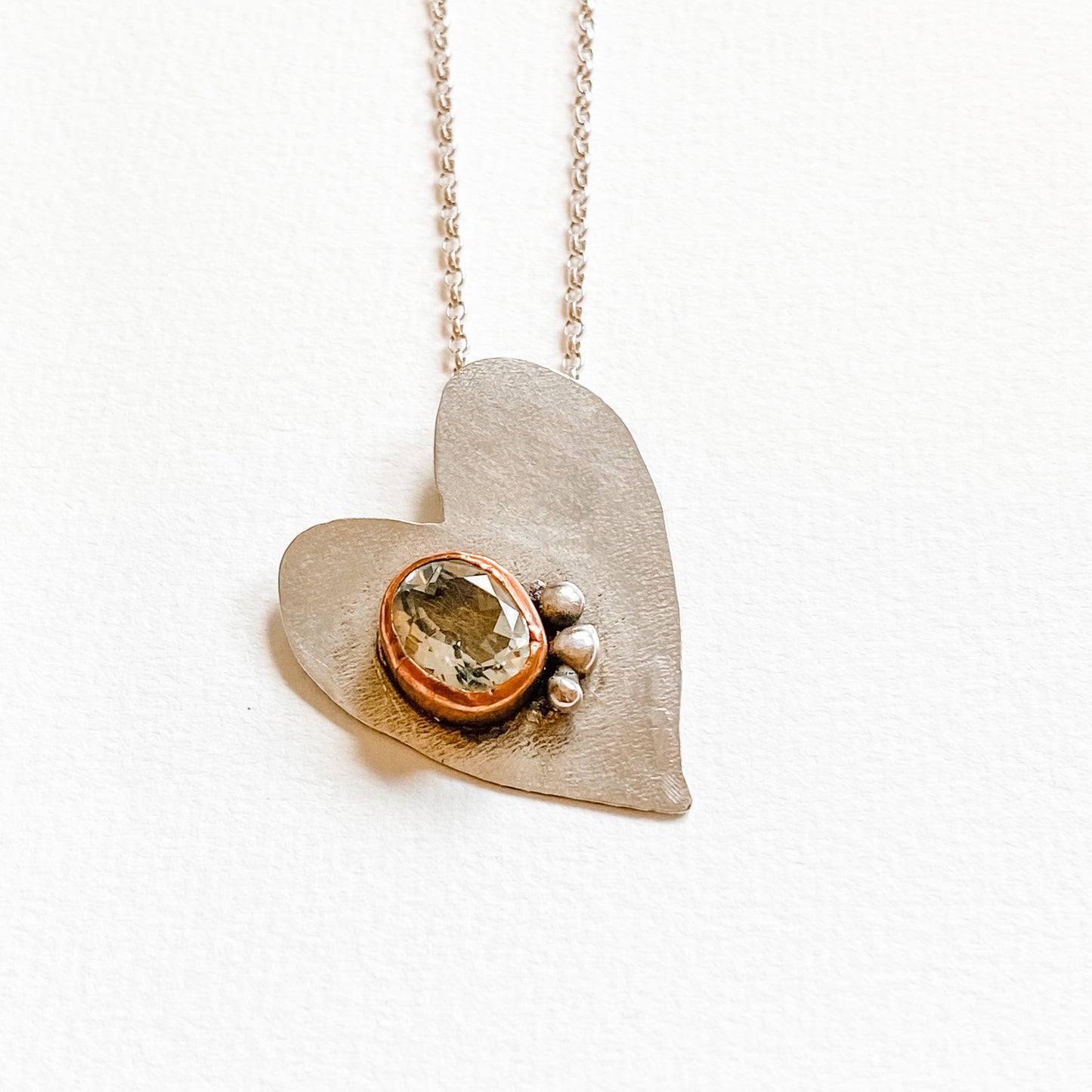 Whimsical Heart - Sterling Silver & Green Amethyst Necklace