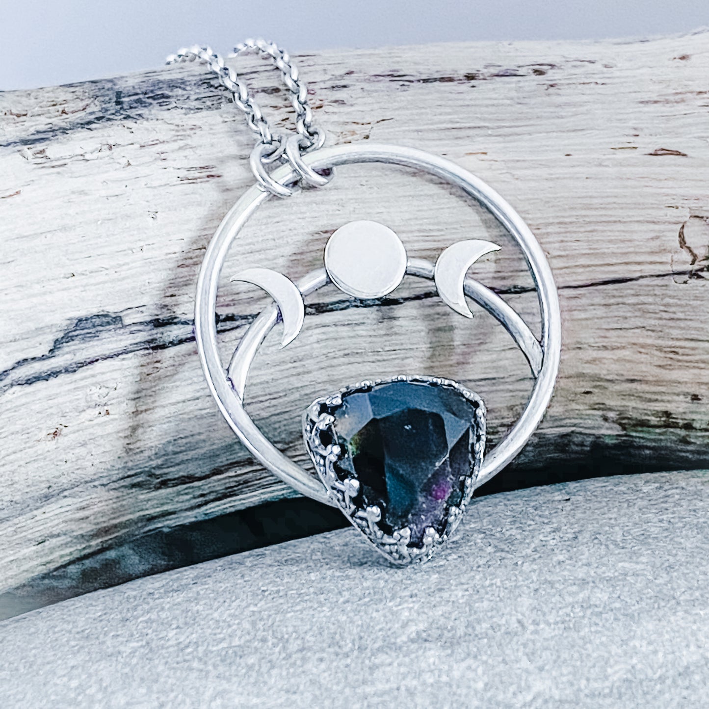 Triple Goddess Necklace, Necklace, Small Dog Silver