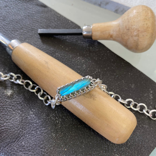 Labradorite Bar Bracelet, Bracelet, Small Dog Silver