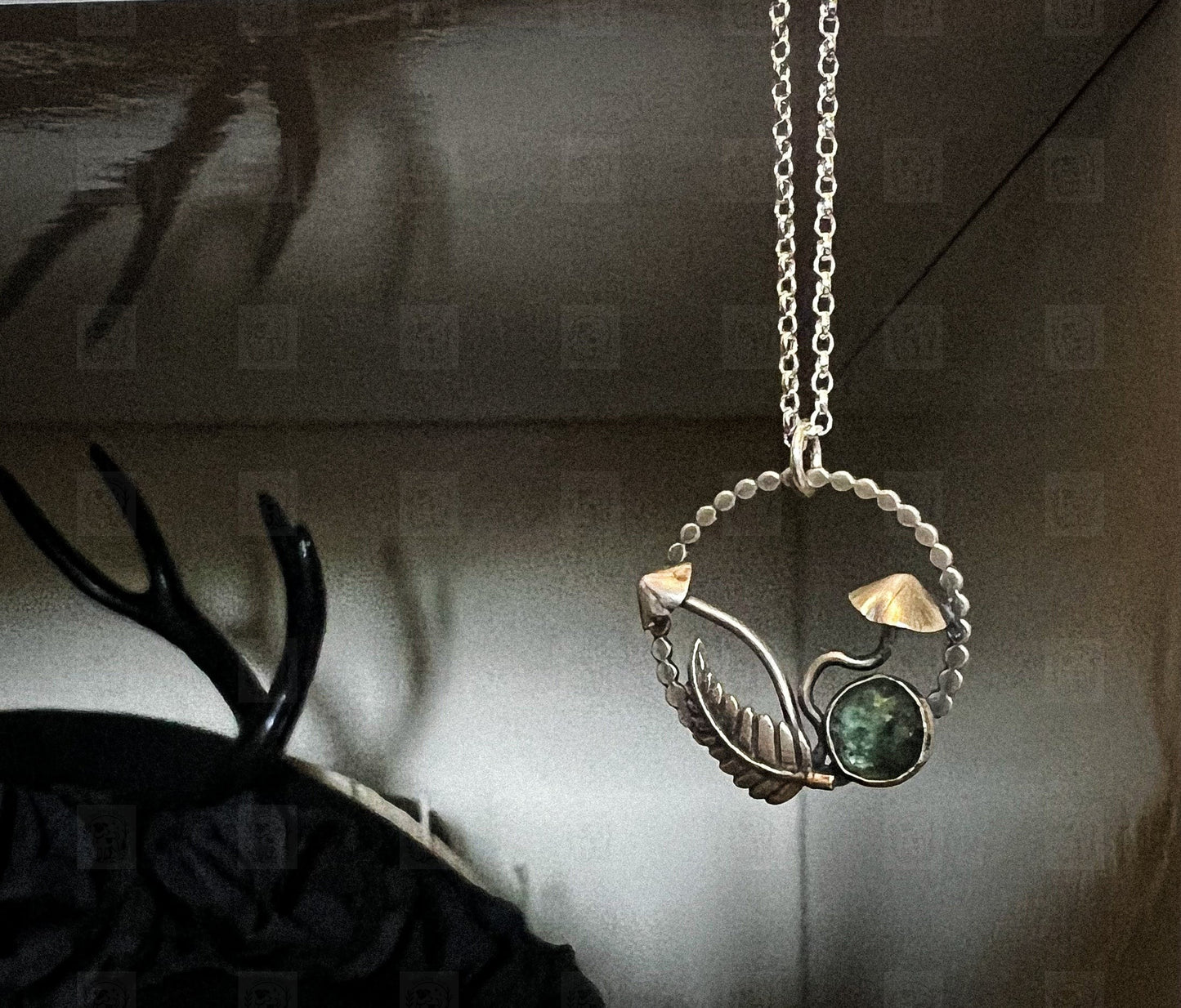 Mushroom Circle, Necklace, Small Dog Silver