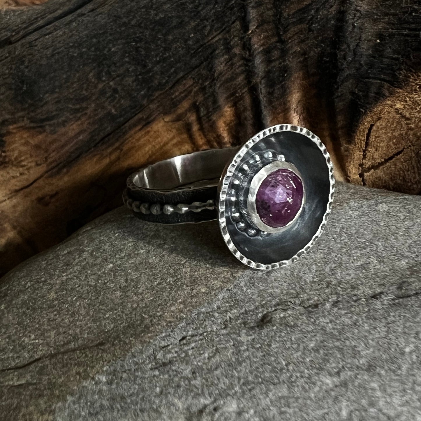 Dark Pink Ring, Rings, Small Dog Silver