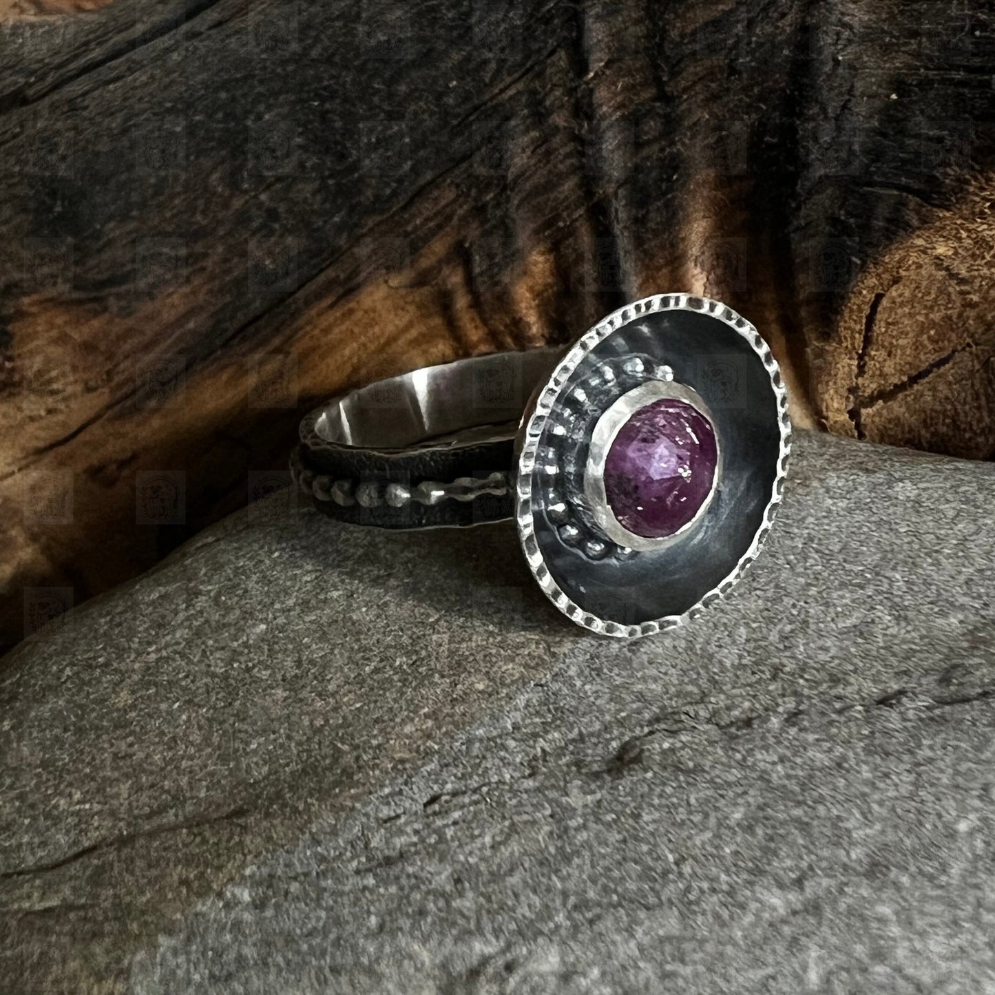 Dark Pink Ring, Rings, Small Dog Silver