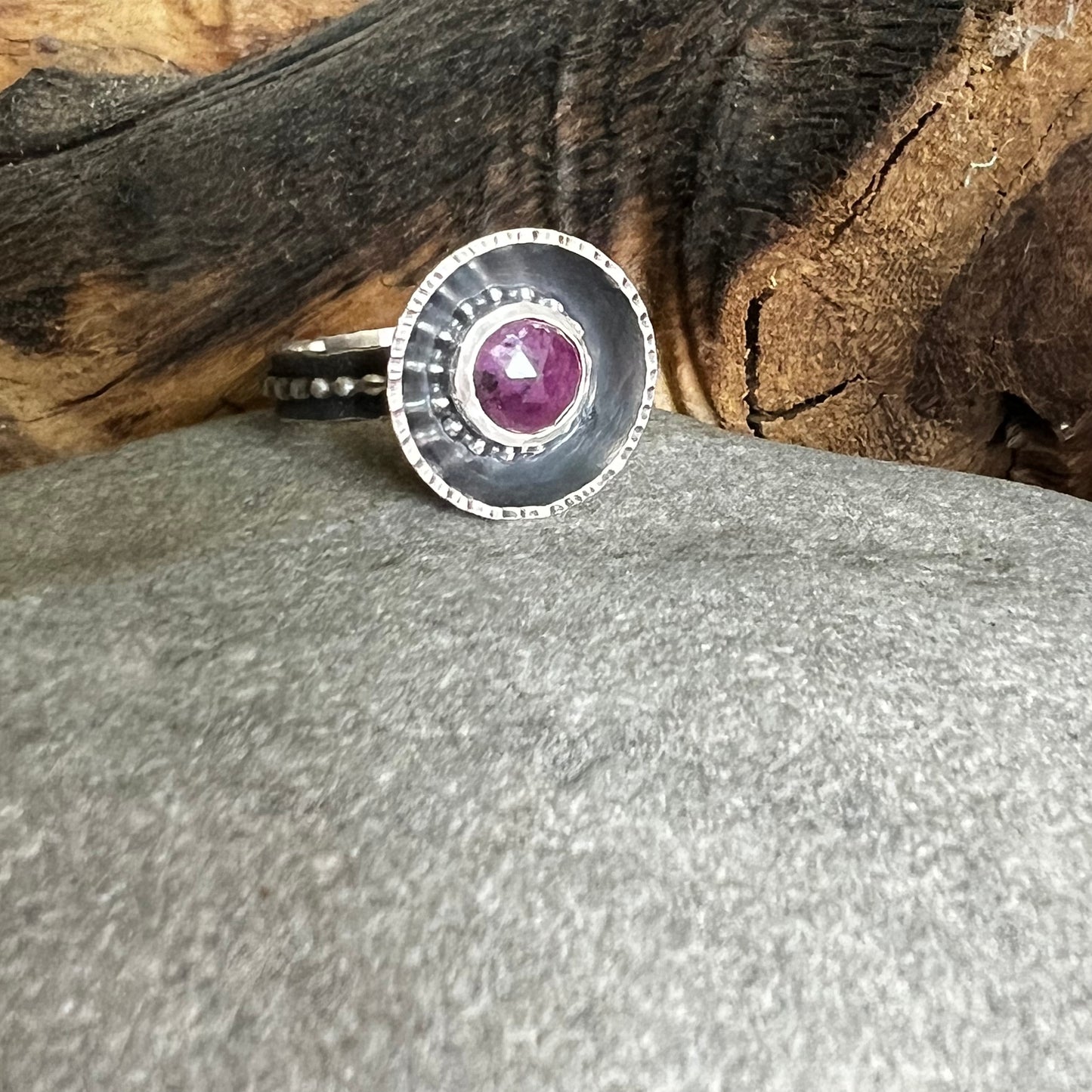 Dark Pink Ring, Rings, Small Dog Silver