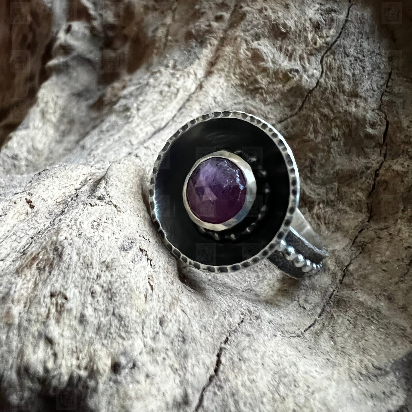 Dark Pink Ring, Rings, Small Dog Silver