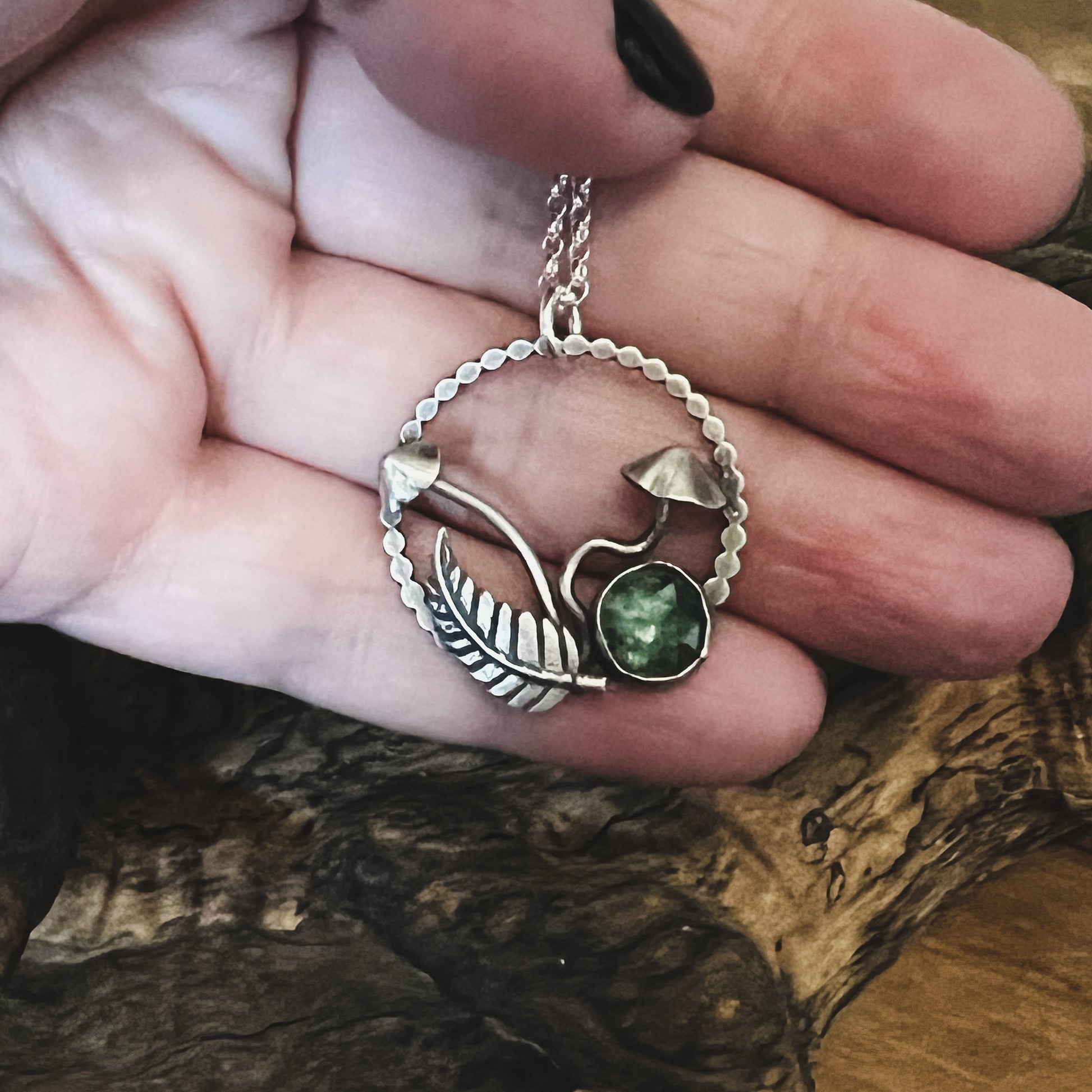 Mushroom Circle, Necklace, Small Dog Silver