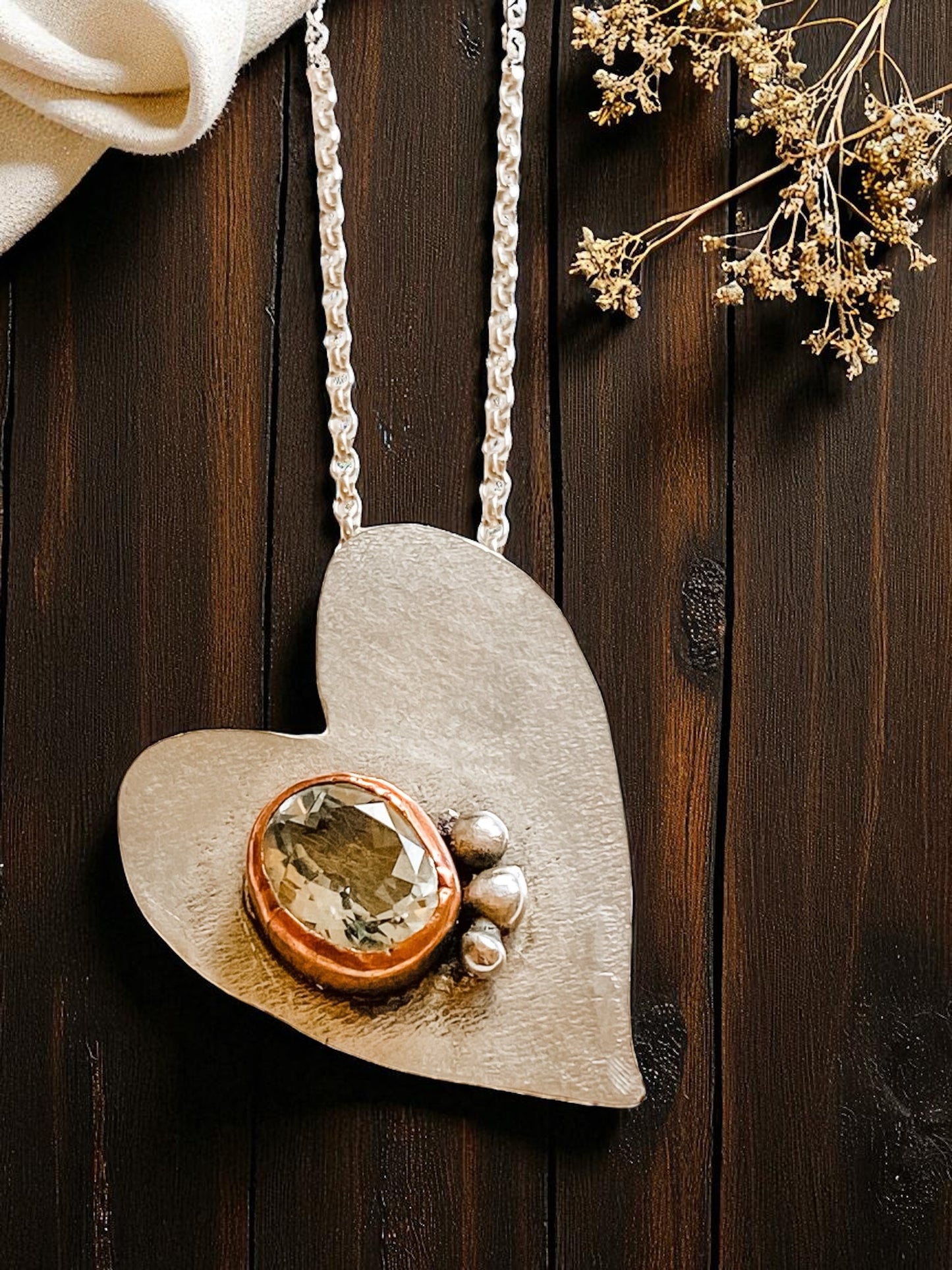 Whimsical Heart - Sterling Silver & Green Amethyst Necklace