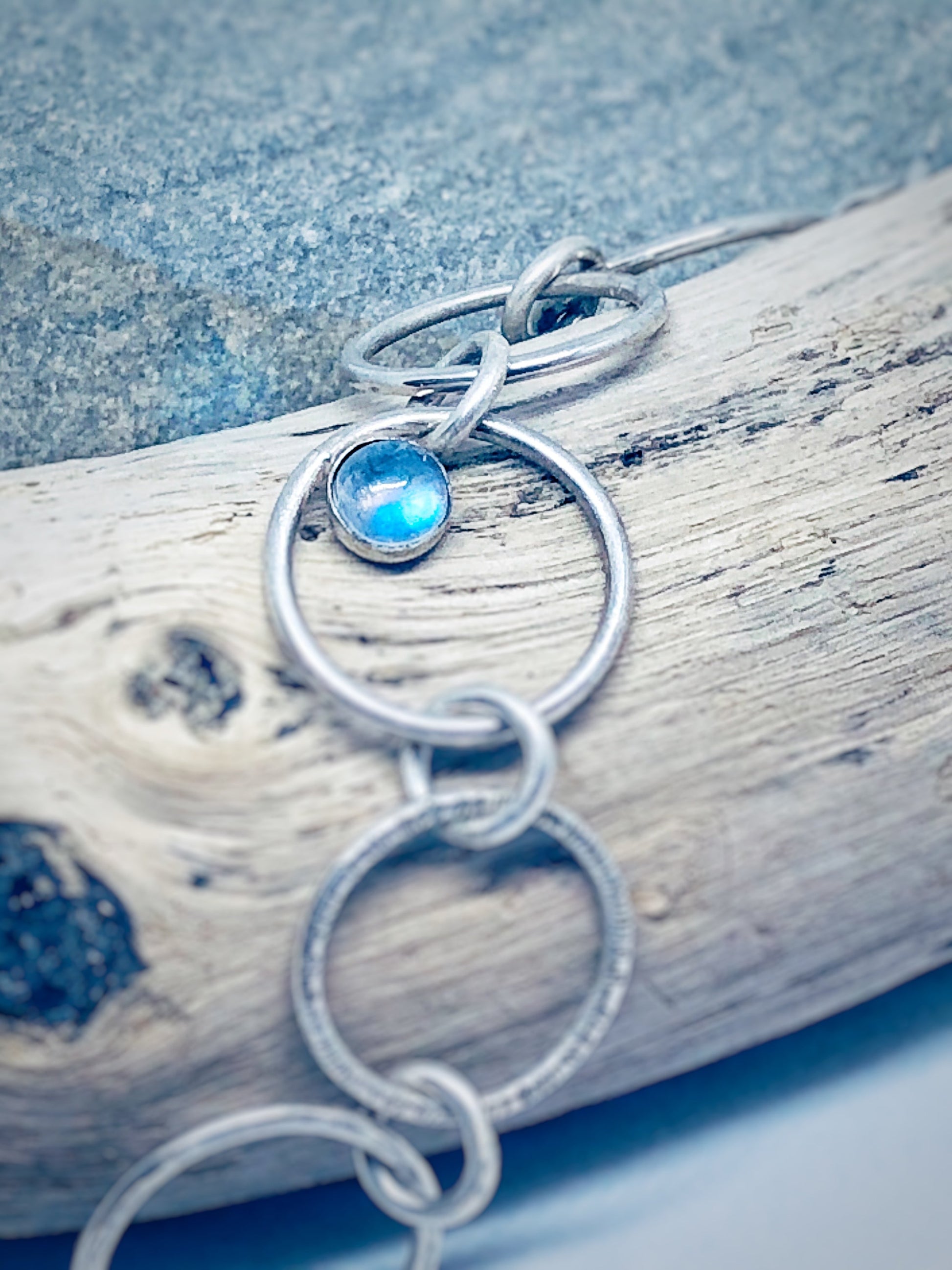 Moonstone Circles - Sterling Silver & Moonstone bracelet, Bracelet, Small Dog Silver