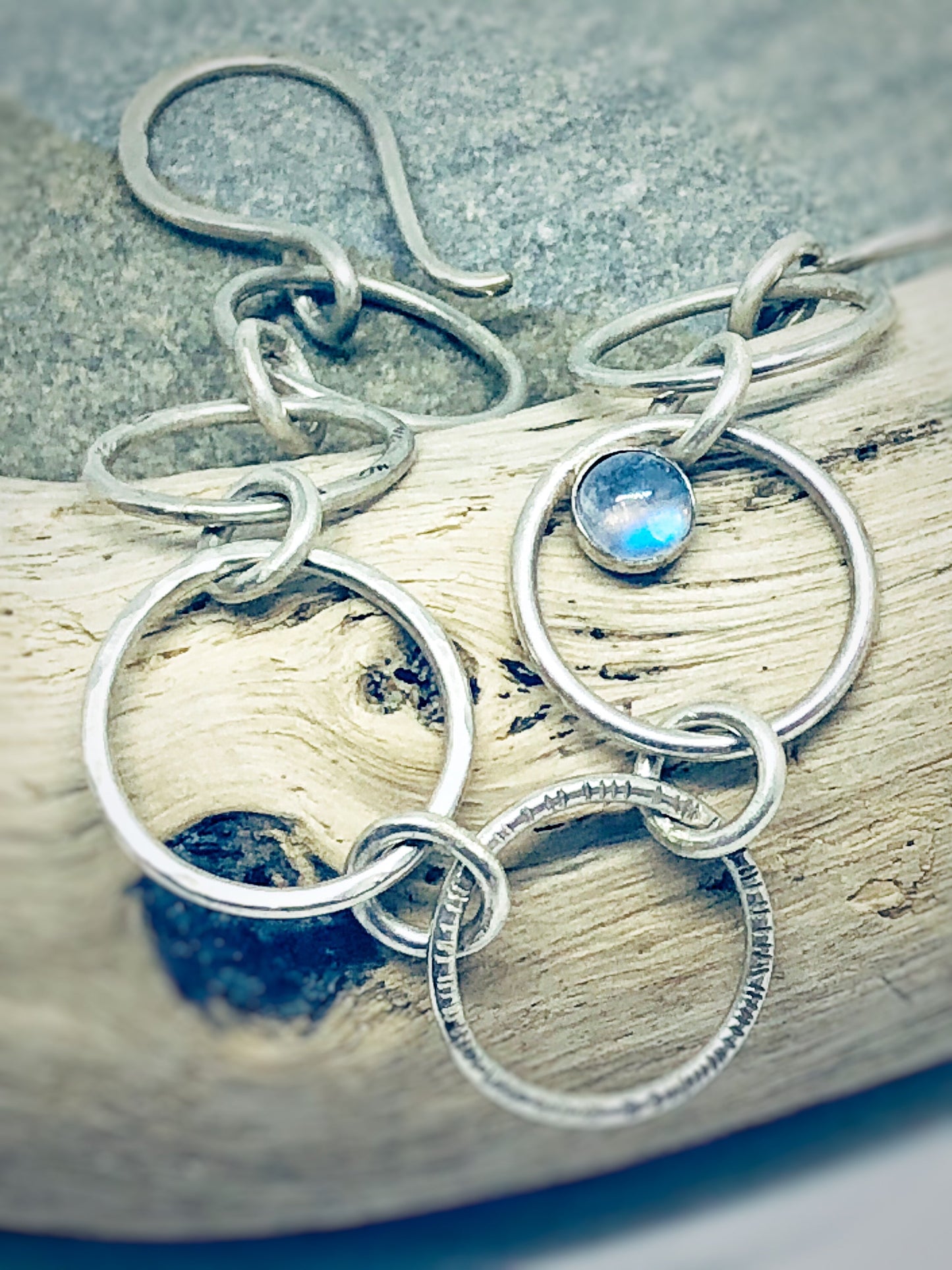 Moonstone Circles - Sterling Silver & Moonstone bracelet, Bracelet, Small Dog Silver