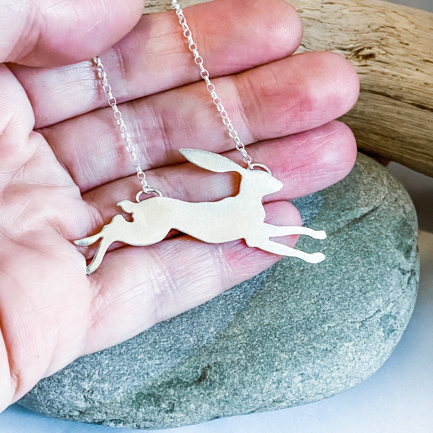 Leaping Hare, Necklace, Small Dog Silver