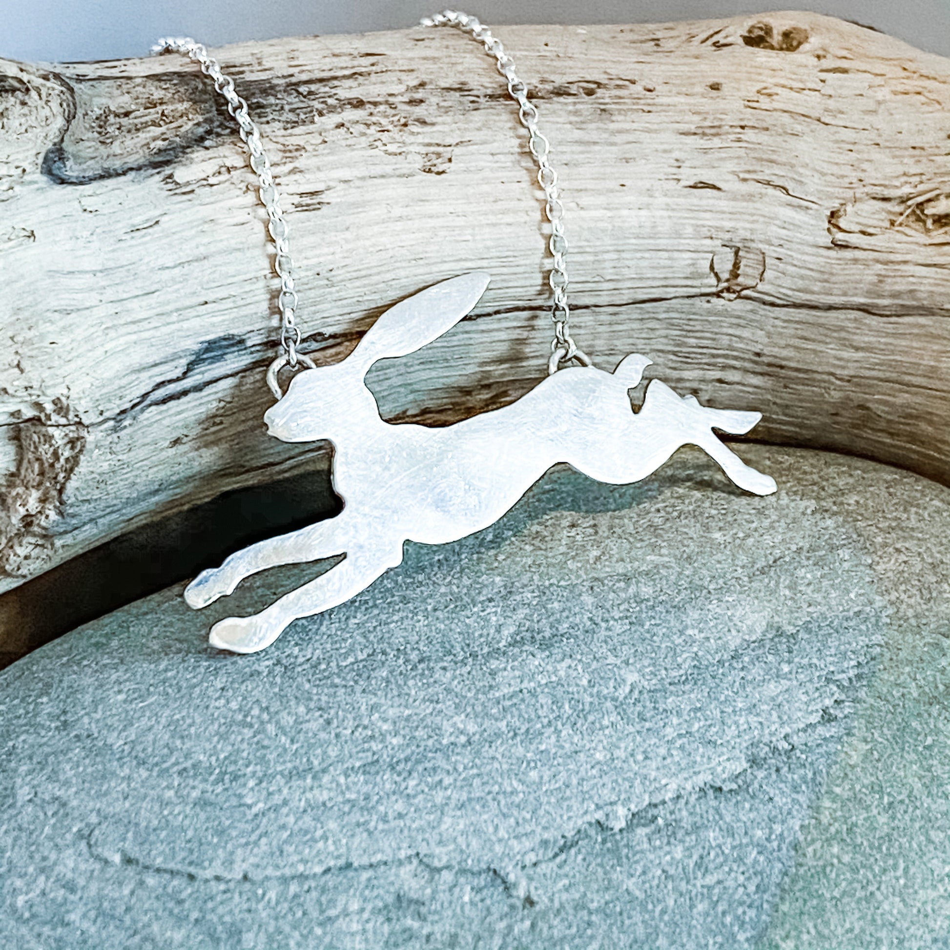 Leaping Hare, Necklace, Small Dog Silver