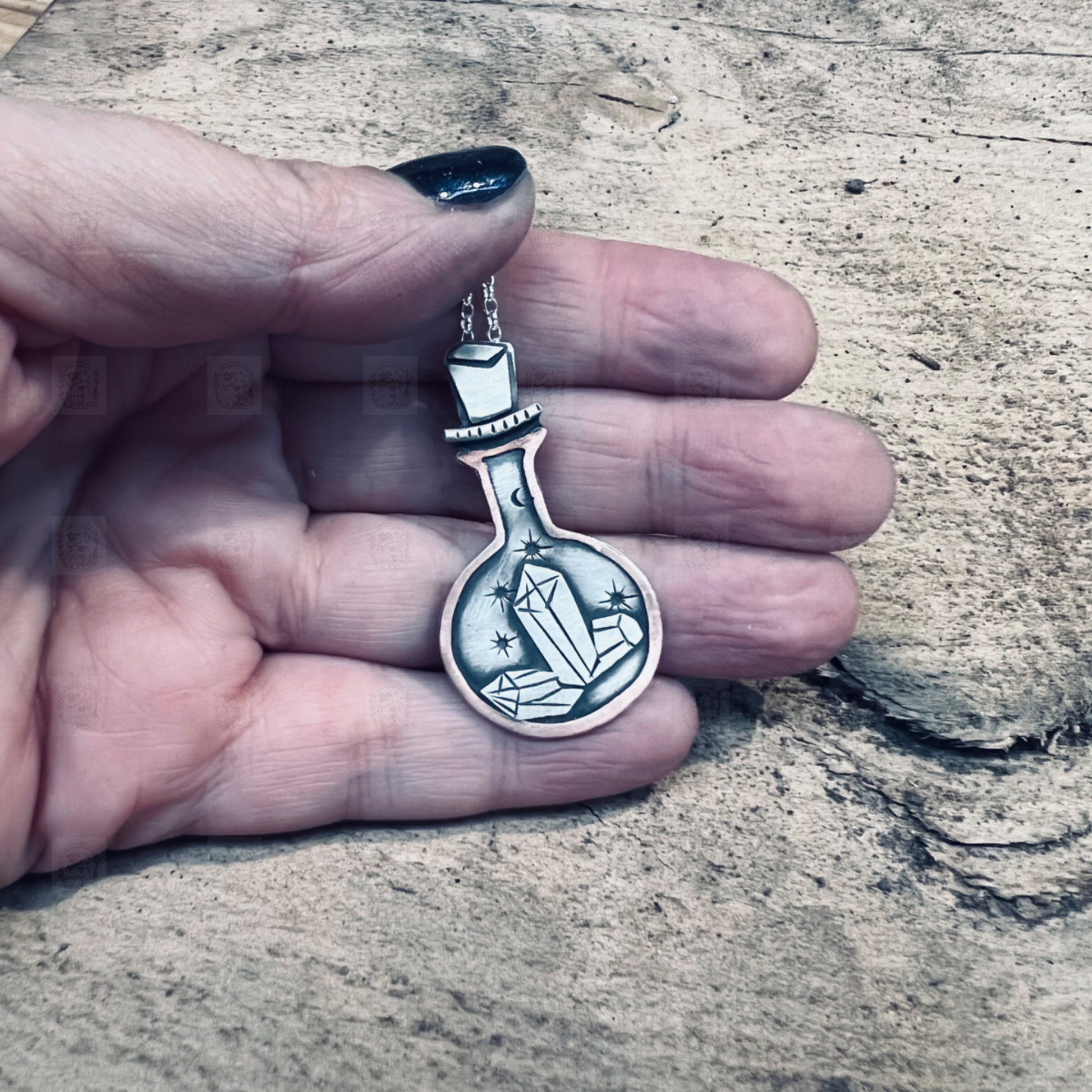 Potion Bottle Necklace, Necklace, Small Dog Silver