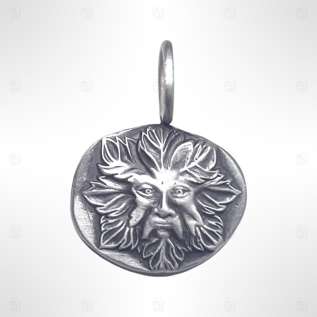 Green Man Medallion, Necklace, Small Dog Silver