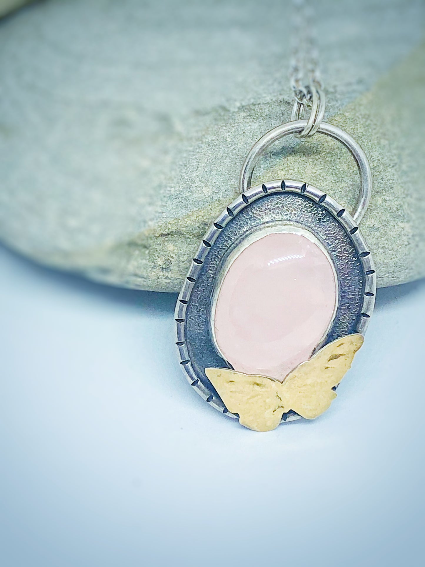 butterfly - rose quartz and sterling silver necklace