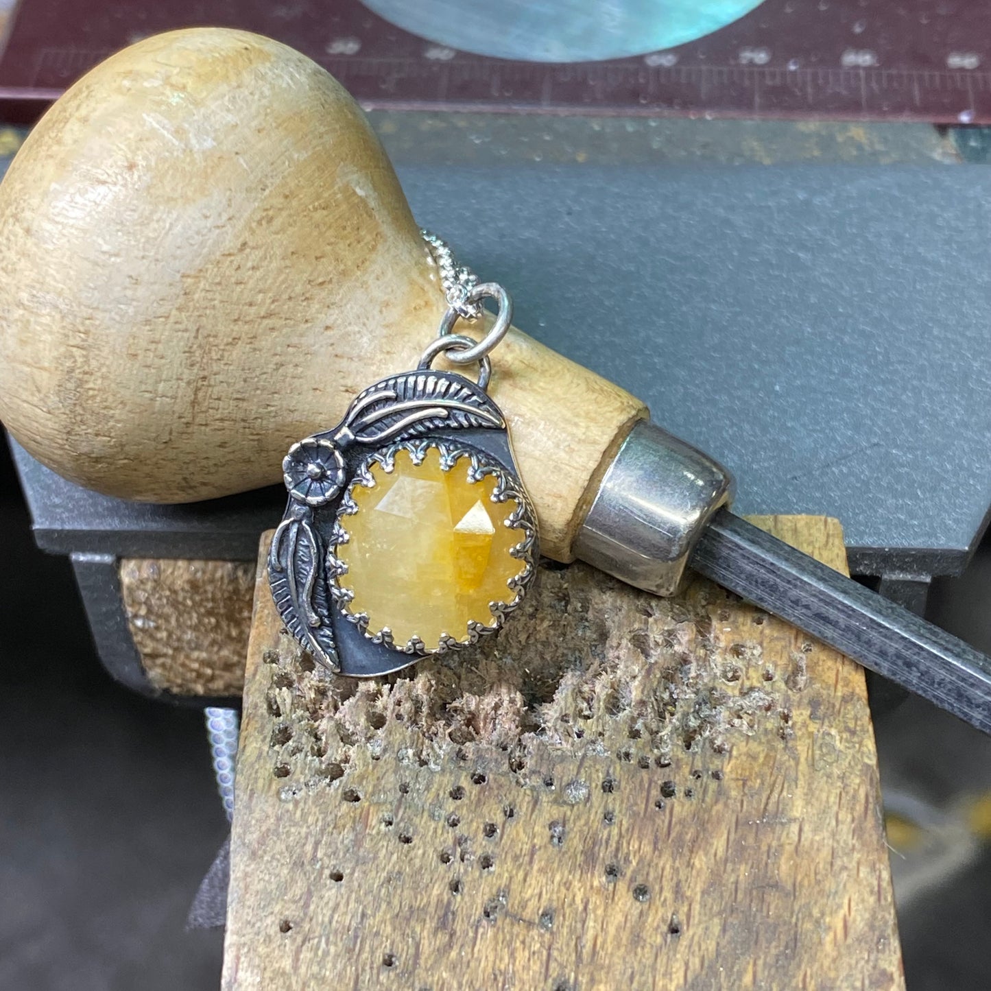 Yellow Sapphire Pendant, Necklace, Small Dog Silver