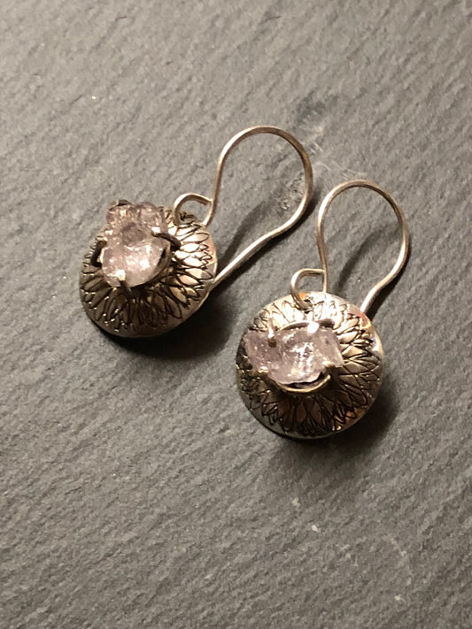 Scapolite Shields, Earrings, Small Dog Silver