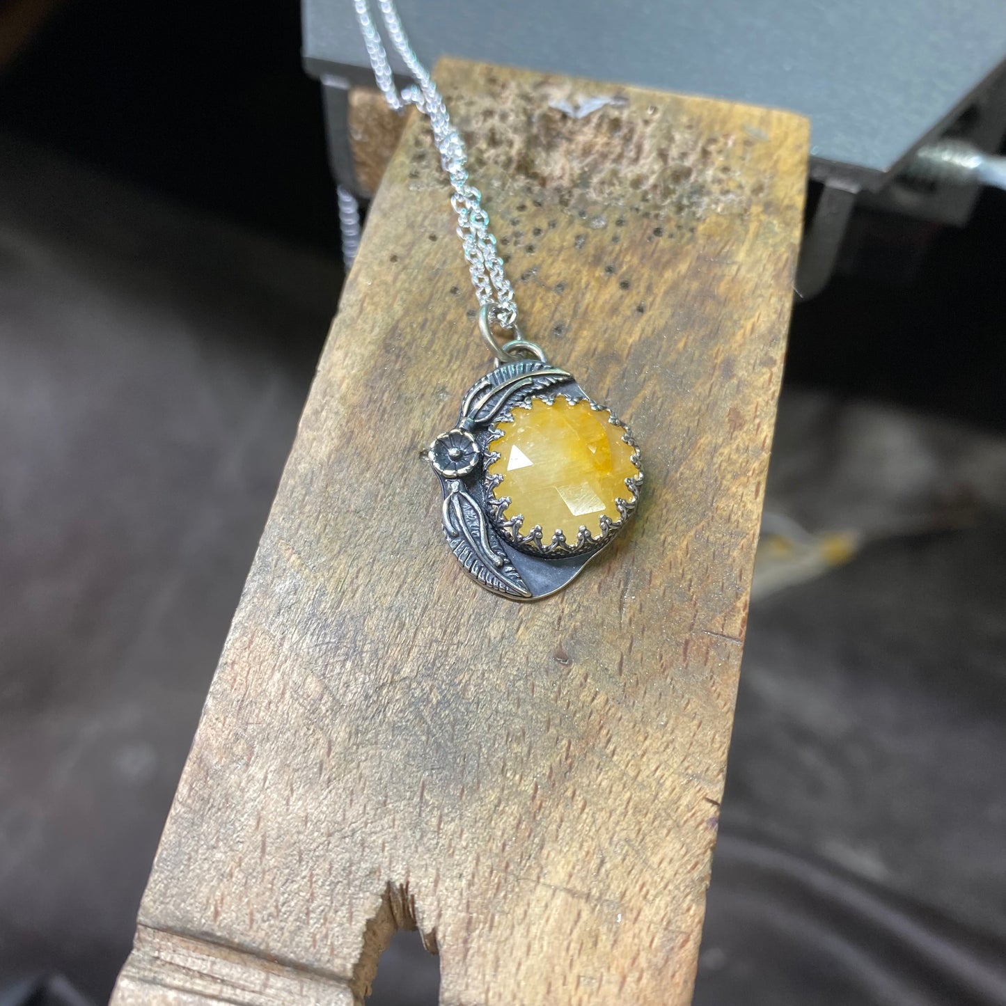 Yellow Sapphire Pendant, Necklace, Small Dog Silver