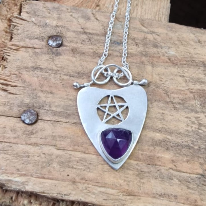 Amethyst Planchette Necklace, Necklaces, Small Dog Silver